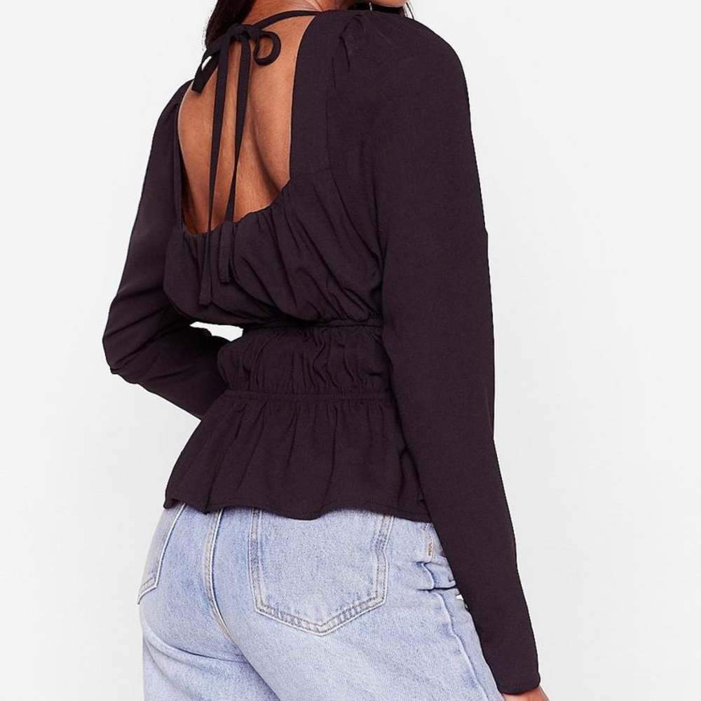 NWT Nasty Gal Black Square Neck Blouse - Picture 2 of 5
